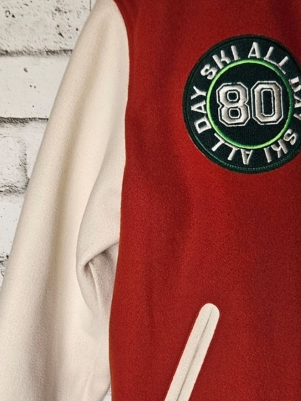 Zara Alpine Valley Varsity Jacket Red Ski Patch Wool Blend M - Picture 6 of 11